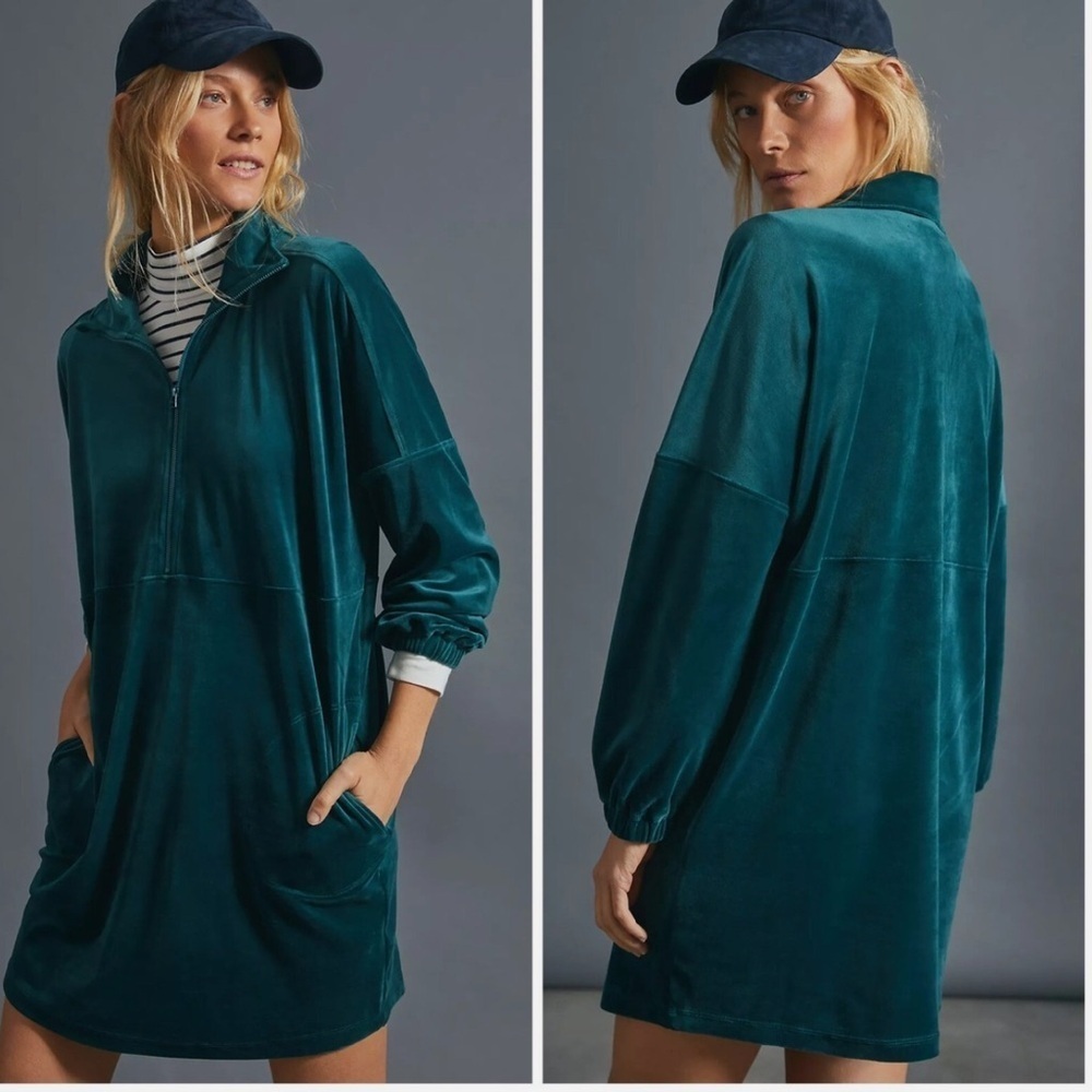 Anthropologie Saturday Sunday Rosalind Velvet Tunic Dress Teal Green Oversized‌‌